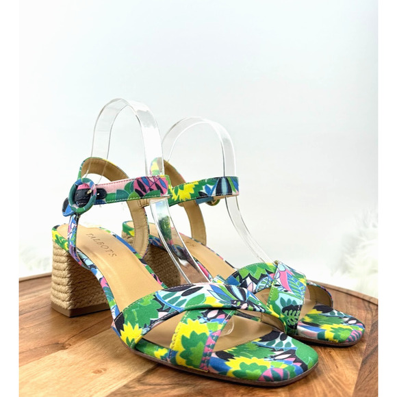 Talbots Floral Tropical Print Block Heel Sz 7.5M Ankle Strap Sandals Colorful - Picture 1 of 15